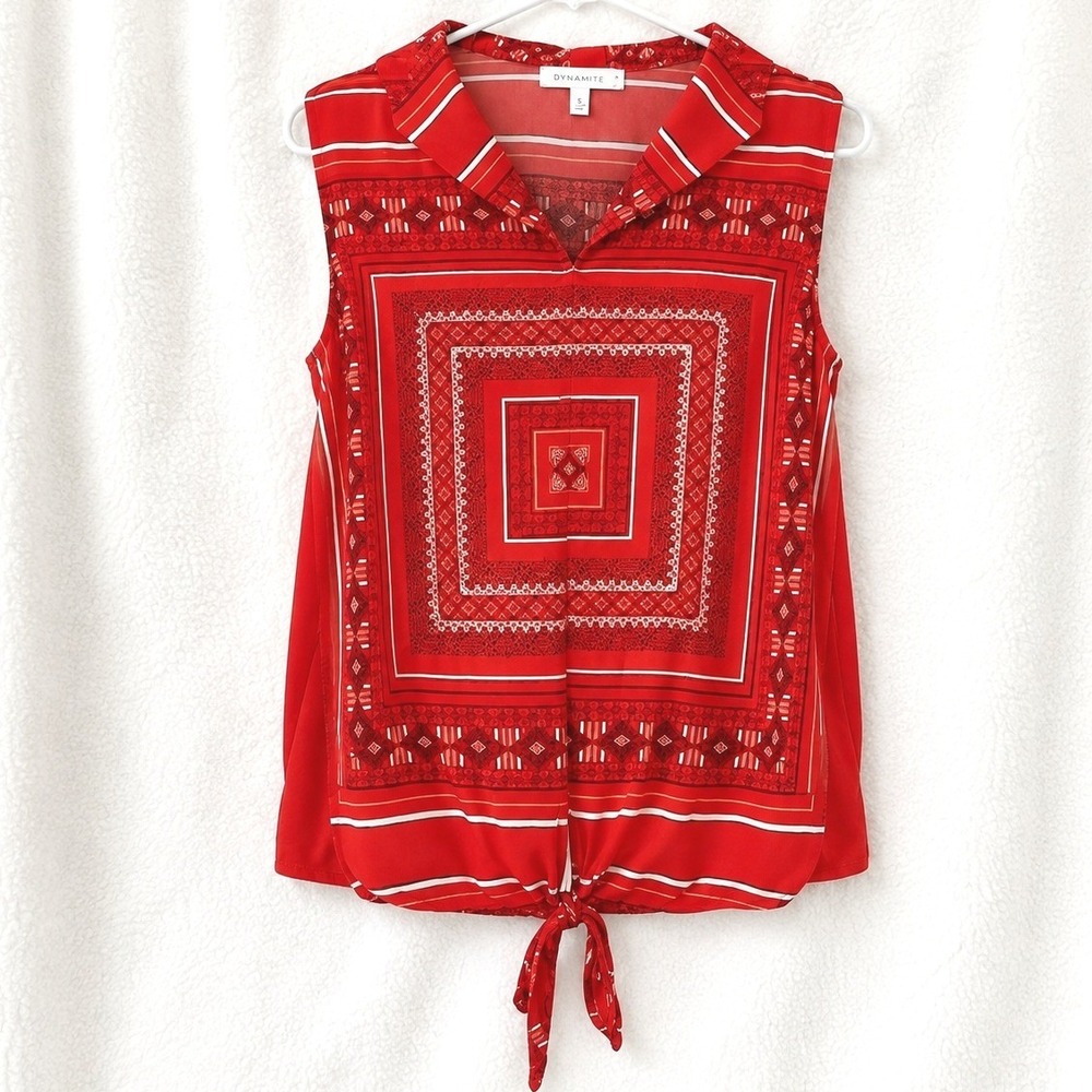 Apt 9 Tank Top‎ Blouse Medium Red Boho Y2K Sleeveless Lightweight Collar NWT